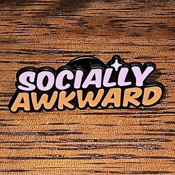Women’s Jewelry ‘Socially Awkward’ Enamel Pin- Black, Pink, and Orange with Star - Picture 1 of 2